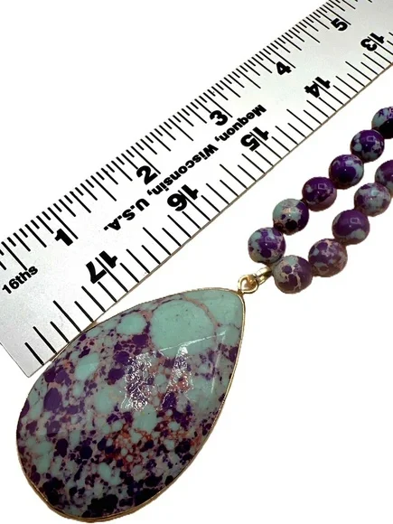 New Purple Teal Colored Stone & Glass Beaded Pendant Necklace - Picture 15 of 15